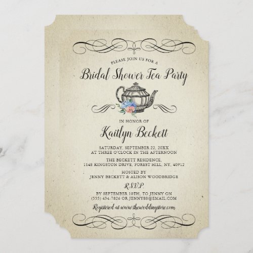 Elegant Vintage Tea Party  Bridal Shower Invitation