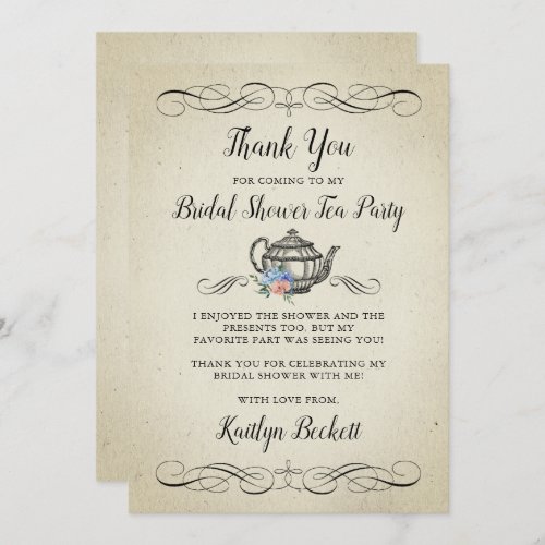 Elegant Vintage Tea Party  Bridal Shower Thank You Card