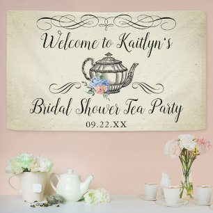 Elegant Vintage Tea Party Bridal Shower Welcome Banner