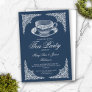 Elegant Vintage Tea Party Navy Blue Invitation