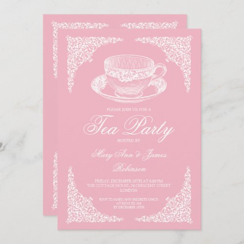 Elegant Vintage Tea Party Rose Blush Pink Invitation