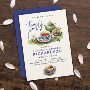 Elegant Vintage Tea Time Cups Garden Party Invitation