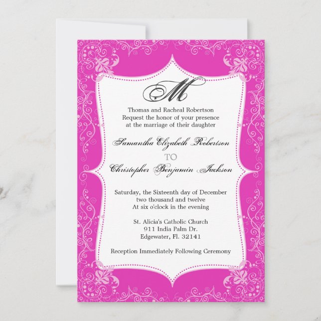 Elegant Vintage Teal Blue Monogram Wedding Invite (Front)