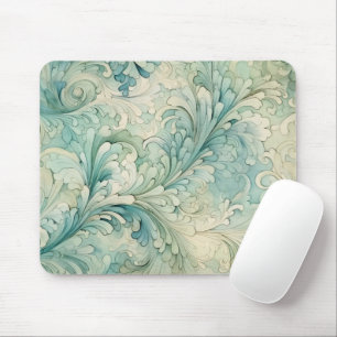 Elegant Vintage Teal Cream Swirl Mouse Pad