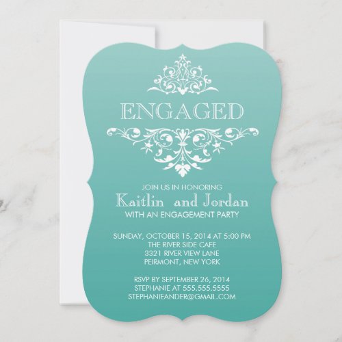 Elegant Vintage Teal Flourish Engagement Party Personalized Invite