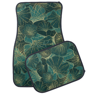 Elegant Vintage Teal Gold Vein Foliage Pattern Car Floor Mat