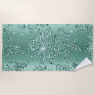 Elegant Vintage Teal Silver Glitter Design Beach Towel