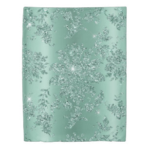 Elegant Vintage Teal Silver Glitter Design Duvet Cover