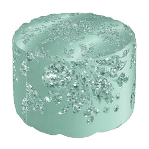 Elegant Vintage Teal Silver Glitter Design Pouf