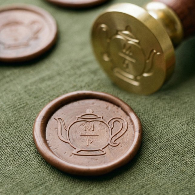 Elegant Vintage Teapot & Monogram Wedding Wax Seal Stamp (Elegant Vintage Teapot & Monogram Wedding Wax Seal Stamp)