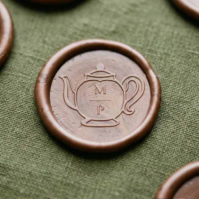 Elegant Vintage Teapot & Monogram Wedding Wax Seal Sticker (Elegant Vintage Teapot & Monogram Wedding Wax Seal Sticker)