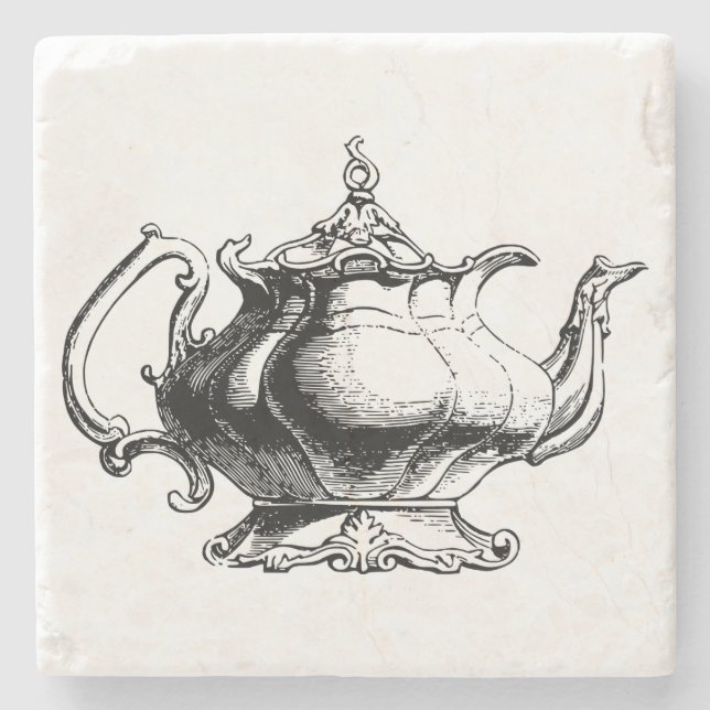 Elegant Vintage Teapot Stone Coaster (Front)