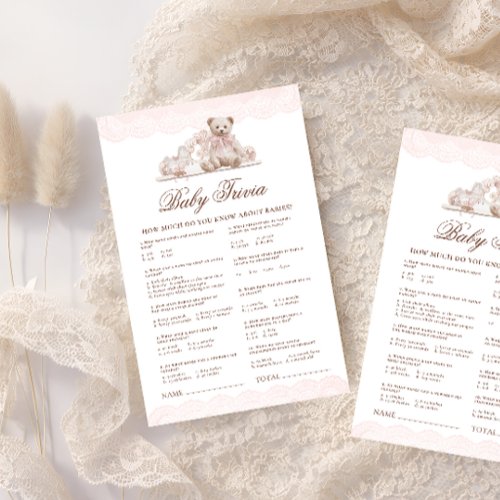 Elegant Vintage Teddy Bear Baby Trivia Game