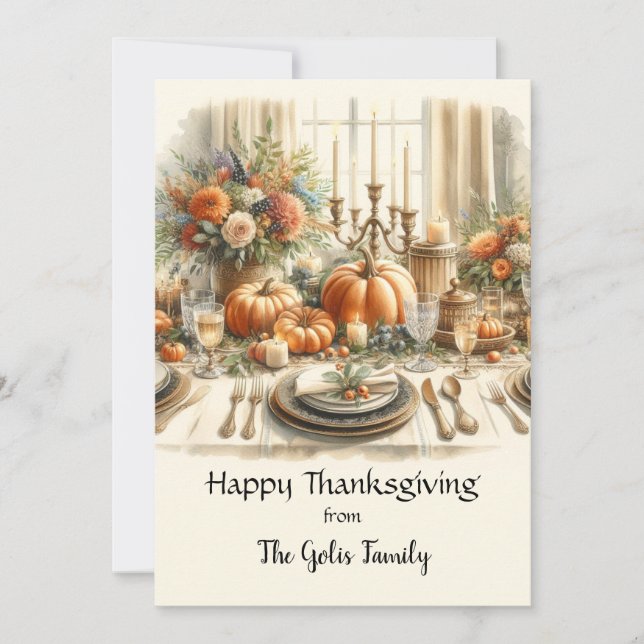 Elegant Vintage Thanksgiving Holiday Flat Card (Front)