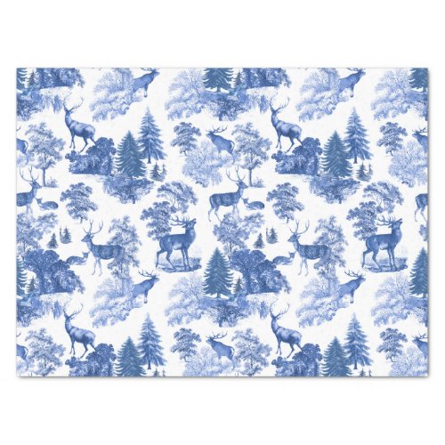 Elegant Vintage Toile Blue Deer in Woodland Tissue Paper