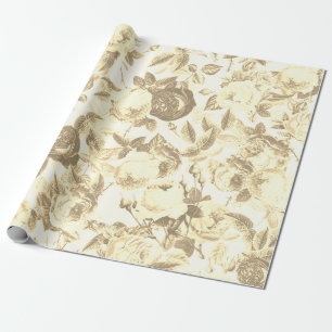 Elegant Vintage Toile Chic Sepia Beige Roses Wrapping Paper