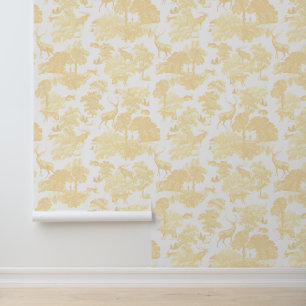 Elegant Vintage Toile Deer Forest Animals Cream Wallpaper