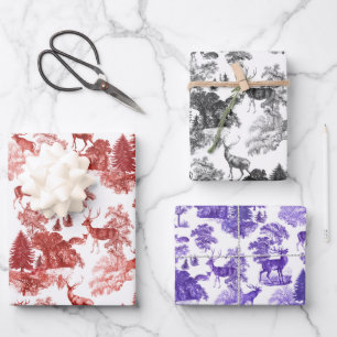 Elegant Vintage Toile Deer in Woodland 3 Color Wra Wrapping Paper Sheets