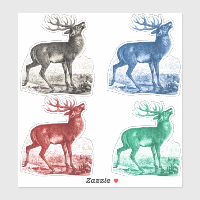 Elegant Vintage Toile Deer Set of Four Sticker (Sheet)