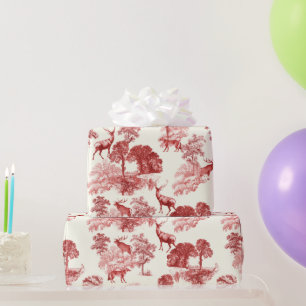 Elegant Vintage Toile Red Deer Woodland Seamless Wrapping Paper