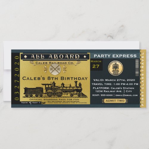 Elegant Vintage Travel Train Ticket Invitation