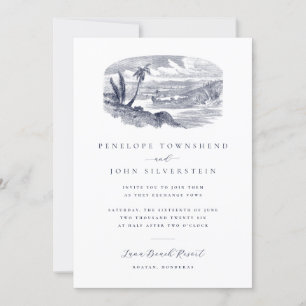 Elegant Vintage Tropical Beach Destination Wedding Invitation