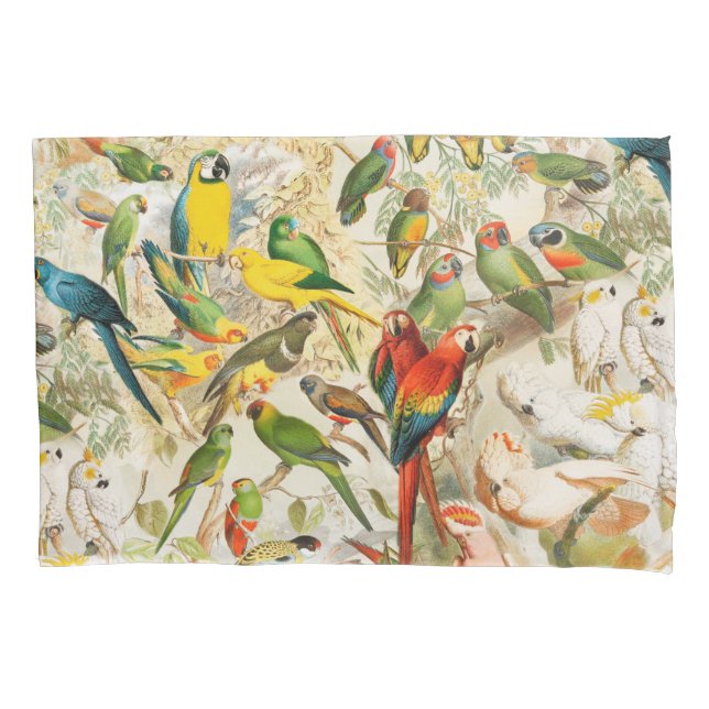Elegant Vintage Tropical Birds Parrots Pillow Case (Front-Left)