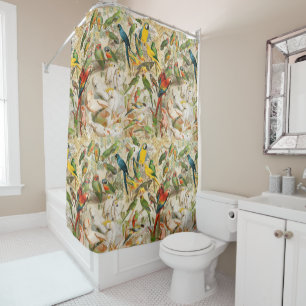 Elegant Vintage Tropical Birds Parrots Shower Curtain