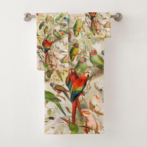 Elegant Vintage Tropical Birds Parrots Throw Pillo Bath Towel Set