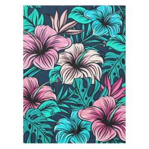 Elegant Vintage Tropical Flowers and Leaves Art Tablecloth