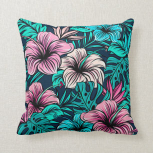 Elegant Vintage Tropical Flowers and Leaves Art   Throw Pillow