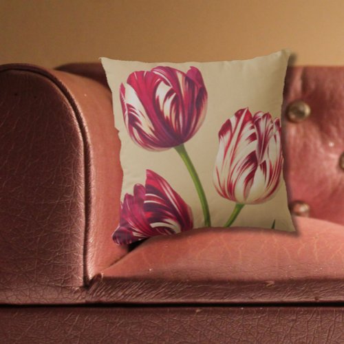 Elegant Vintage Tulip Art Floral Throw Pillow