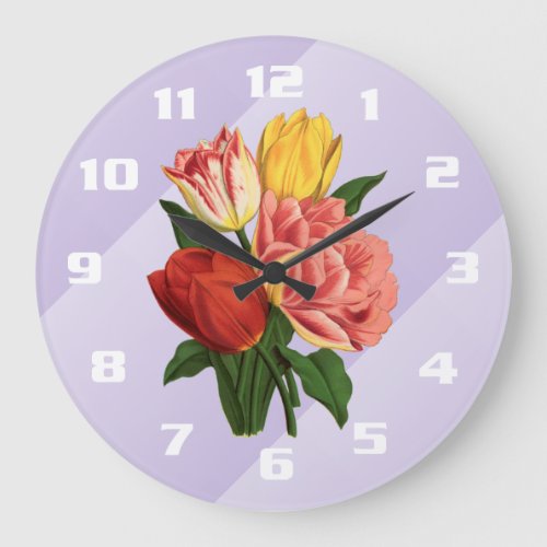 Elegant Vintage Tulips Large Clock