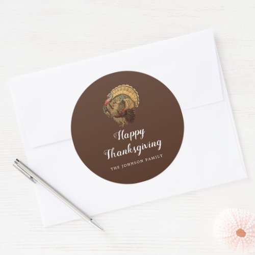 Elegant Vintage Turkey Happy Thanksgiving Classic Round Sticker