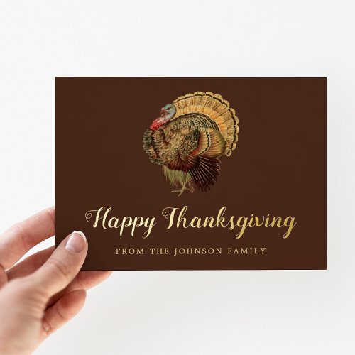 Elegant Vintage Turkey Happy Thanksgiving Gold Foil Holiday Card
