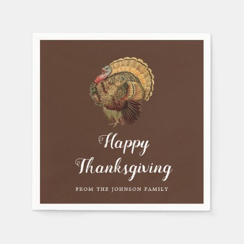 Elegant Vintage Turkey Happy Thanksgiving  Napkins