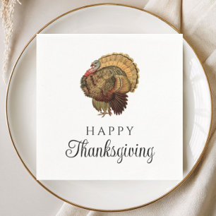 Elegant Vintage Turkey Happy Thanksgiving Napkins