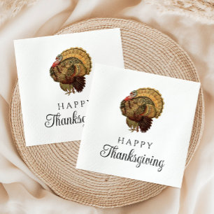 Elegant Vintage Turkey Happy Thanksgiving Napkins