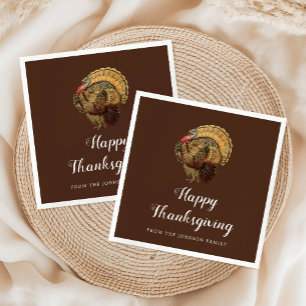 Elegant Vintage Turkey Happy Thanksgiving  Napkins