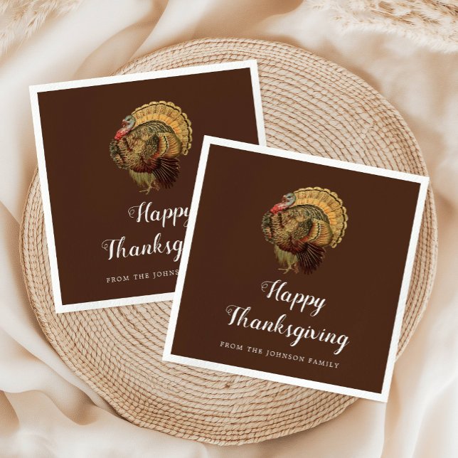 Elegant Vintage Turkey Happy Thanksgiving  Napkins (Elegant Vintage Turkey Happy Thanksgiving Napkins)