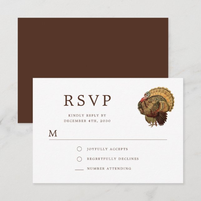 Elegant Vintage Turkey Thanksgiving  RSVP Card (Front/Back)