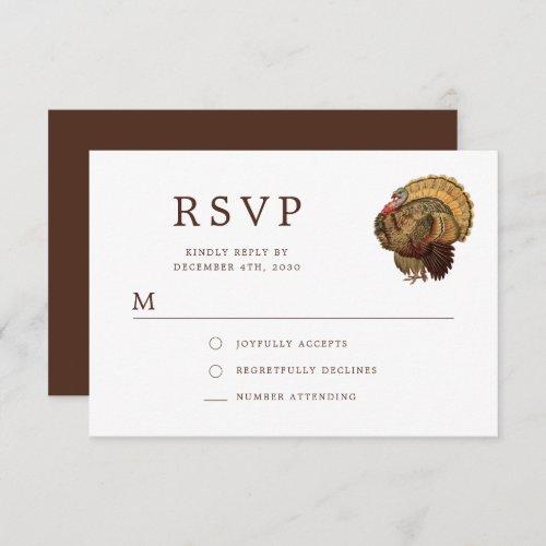 Elegant Vintage Turkey Thanksgiving  RSVP Card