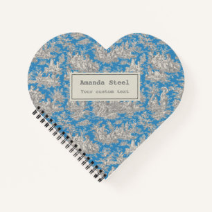 Elegant vintage turquoise toile de jouy heart notebook