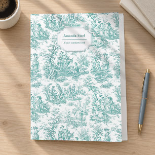 Elegant vintage turquoise toile de jouy pocket folder
