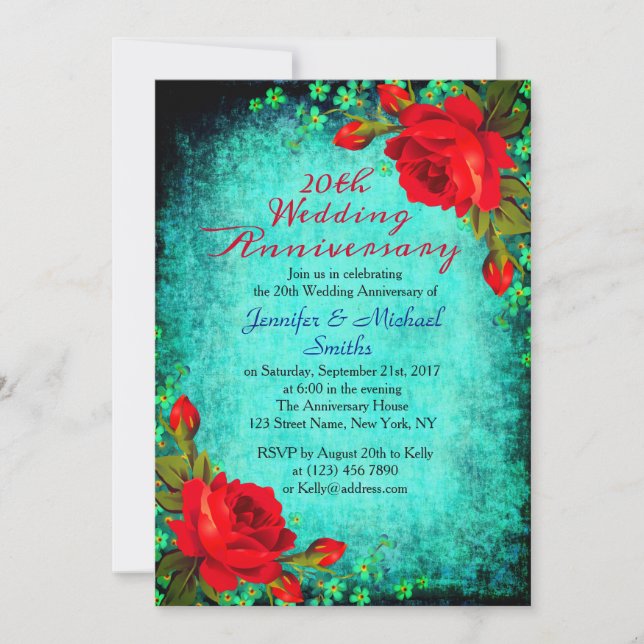 Elegant Vintage Turquoise Wedding Anniversary Invitation (Front)