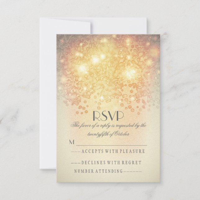 Elegant vintage twinkle lights wedding RSVP cards (Front)