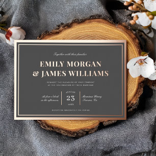 Elegant Vintage Typography Frame Wedding REAL Foil Invitation