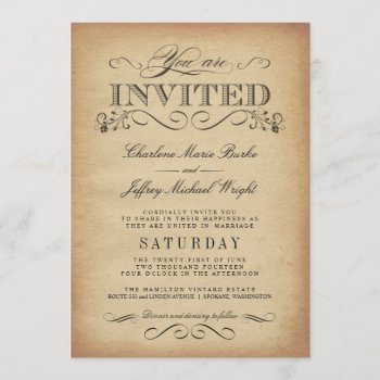 Elegant Vintage Typography Wedding Invitations by weddingtrendy at Zazzle
