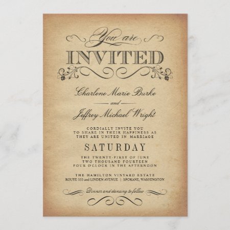 Elegant Vintage Typography Wedding Invitations