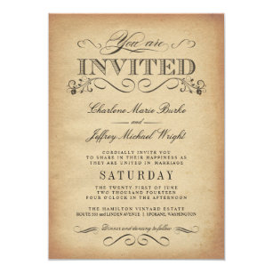 Old Paper Wedding Invitations Zazzle Elegant Vintage Typography Wedding Invitations